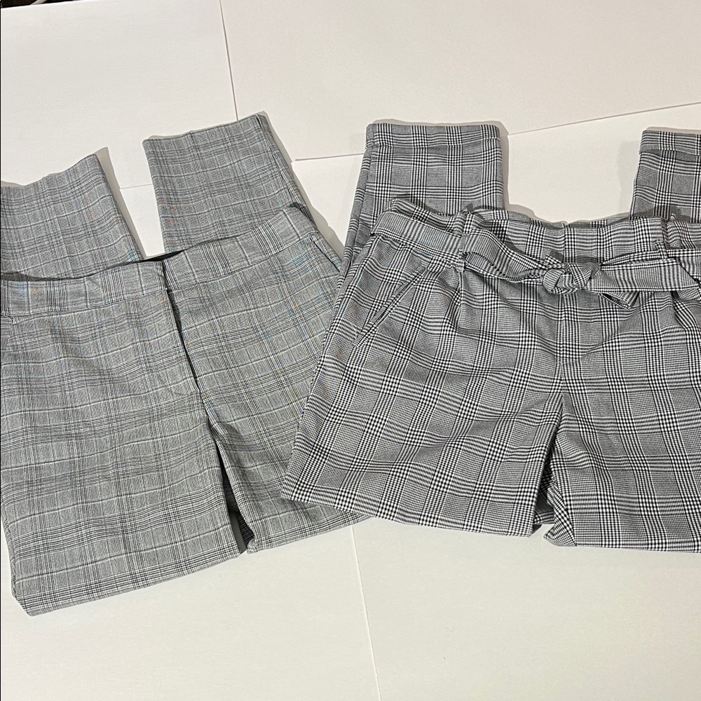 Zara set of two pairs of straight leg pants medium white black striped plaid